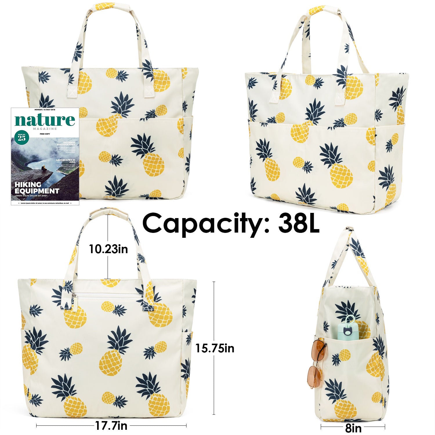 Oversized Waterproof Beach Bag with Zipper & Wet Compartment