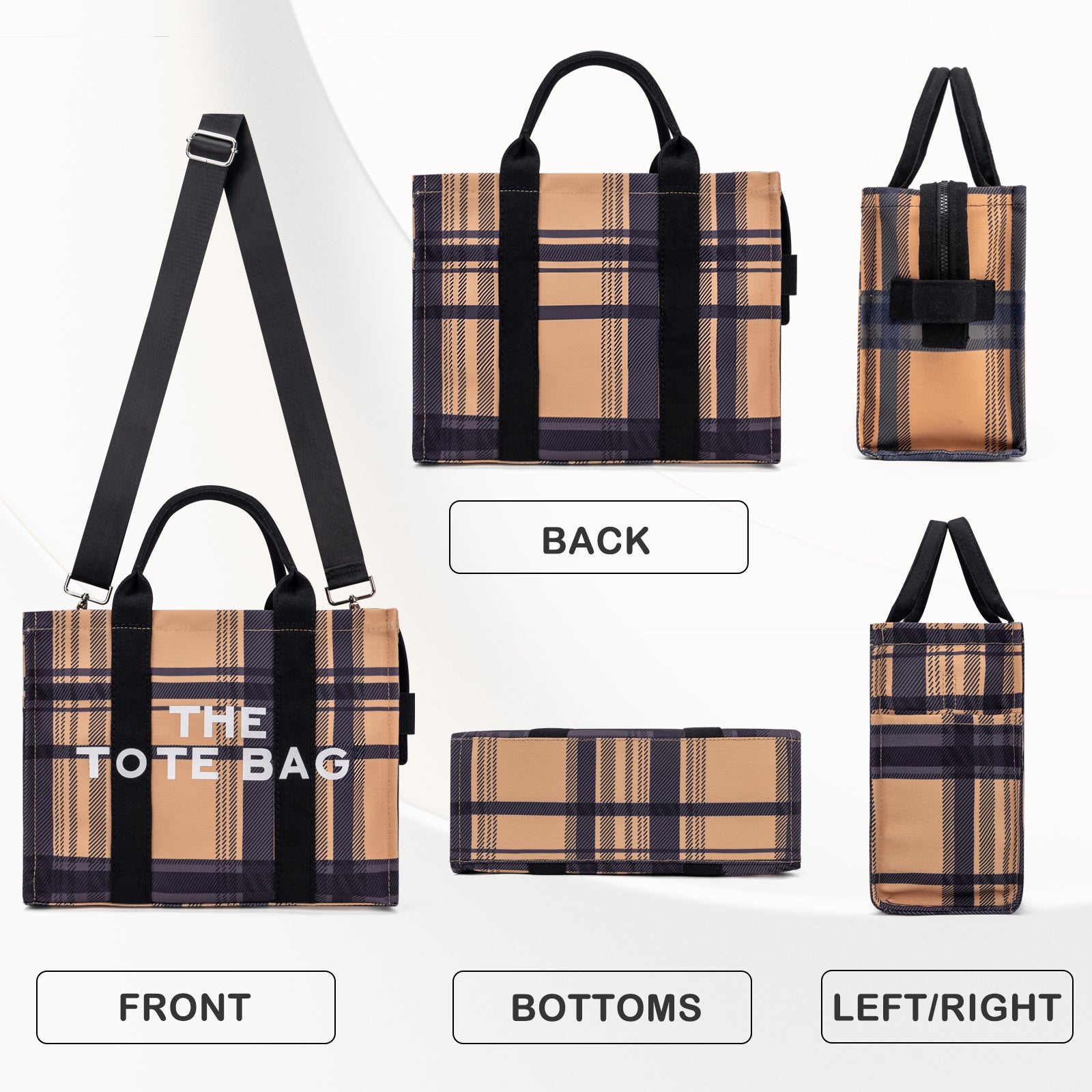 Large Plaid Canvas Tote Handbags for Women