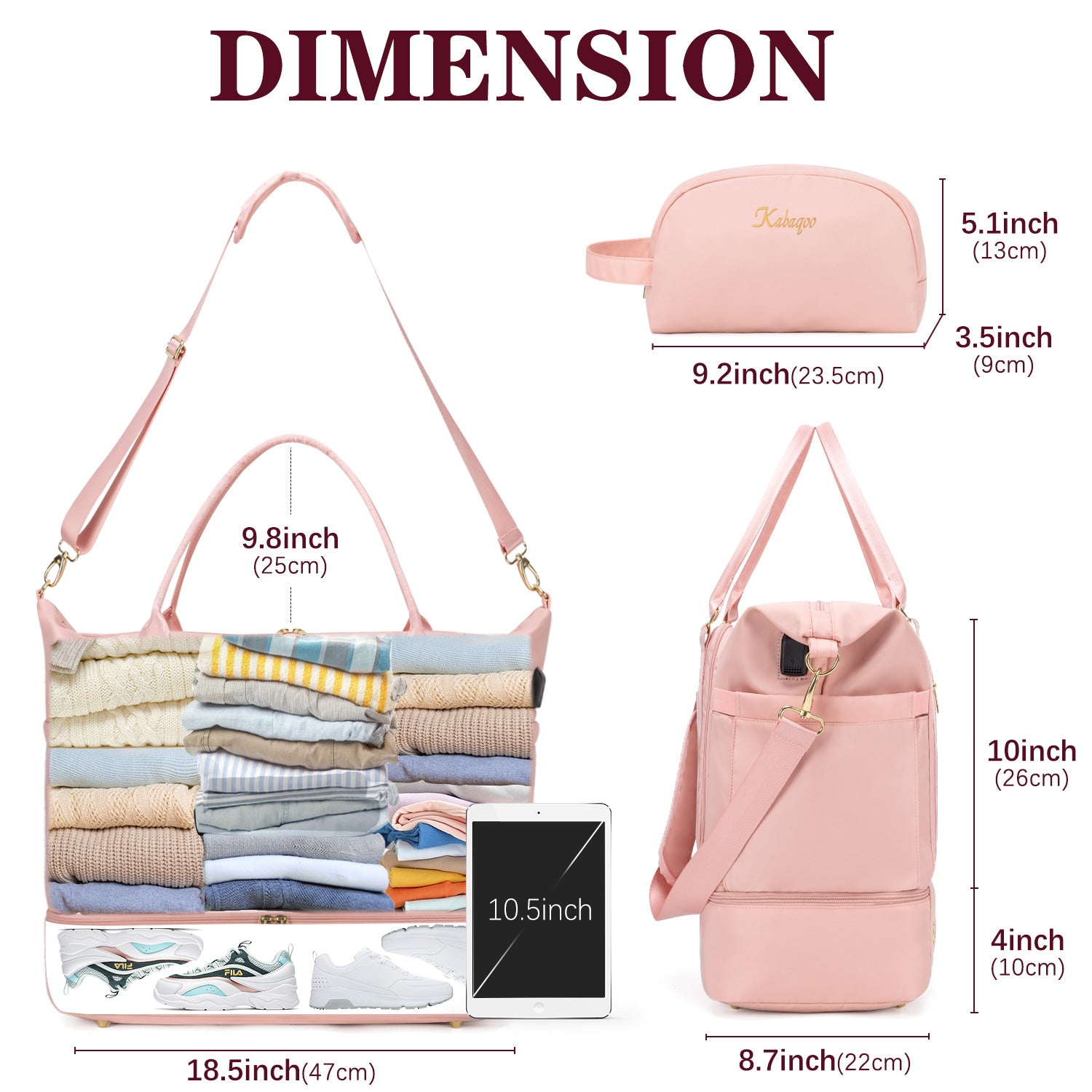 Large Carry Travel Duffel HandBag with USB Charging Port