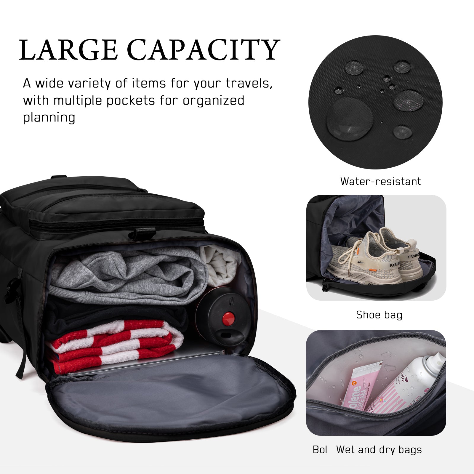 Large Capacity Versatile Duffle Bag Travel Backpack and Gym Bag