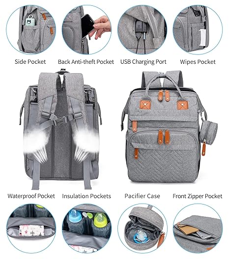 Diaper Bag Backpack with Detachable Changing Station, Large Capacity Baby Diaper Bags for Boys & Girls