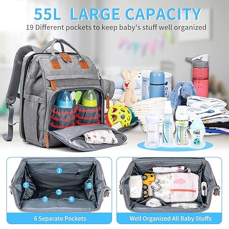 Diaper Bag Backpack with Detachable Changing Station, Large Capacity Baby Diaper Bags for Boys & Girls