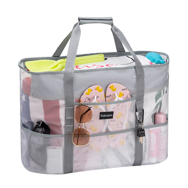 Large Lightweight Solid Mesh Beach Bag with Zipper