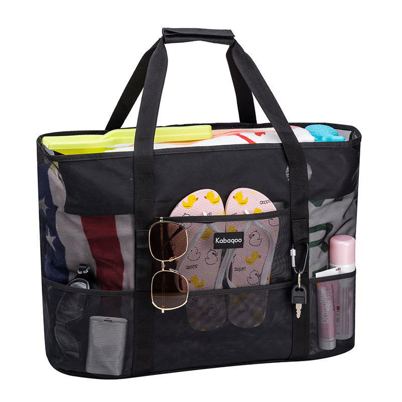 Large Lightweight Solid Mesh Beach Bag with Zipper