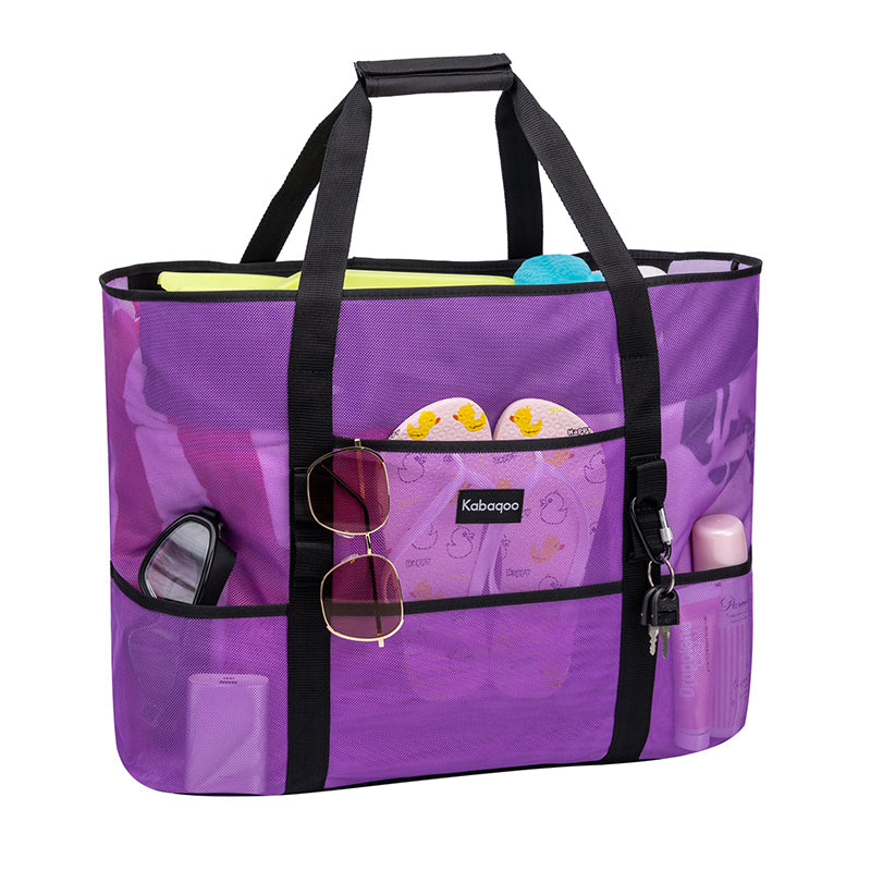 Large Lightweight Solid Mesh Beach Bag with Zipper