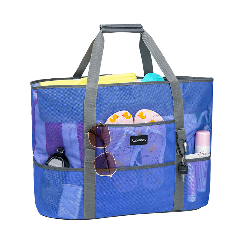 Large Lightweight Solid Mesh Beach Bag with Zipper