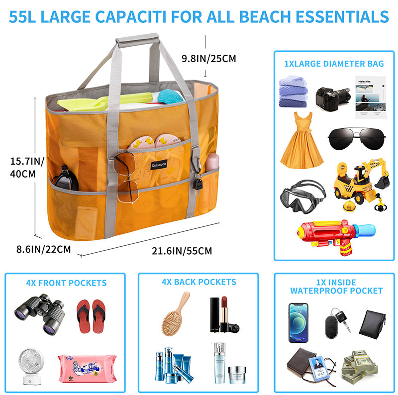Large Lightweight Solid Mesh Beach Bag with Zipper