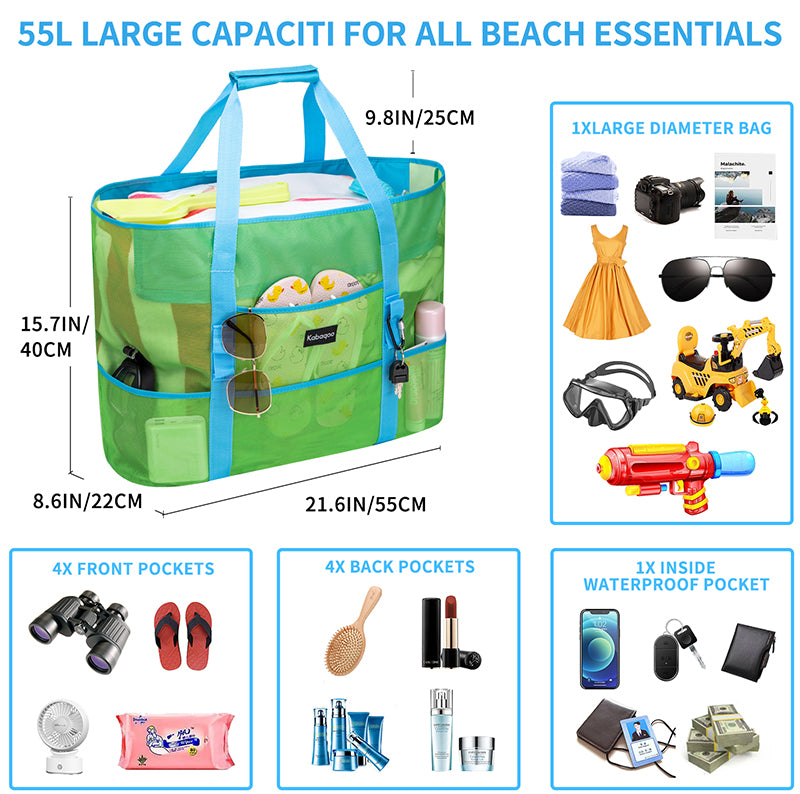 Large Lightweight Solid Mesh Beach Bag with Zipper