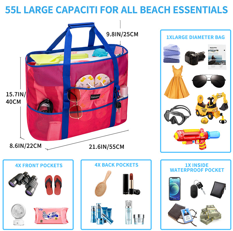 Large Lightweight Solid Mesh Beach Bag with Zipper