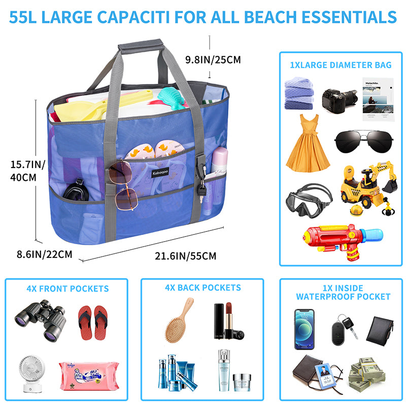 Large Lightweight Solid Mesh Beach Bag with Zipper