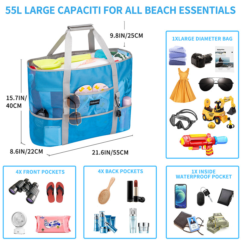 Large Lightweight Solid Mesh Beach Bag with Zipper