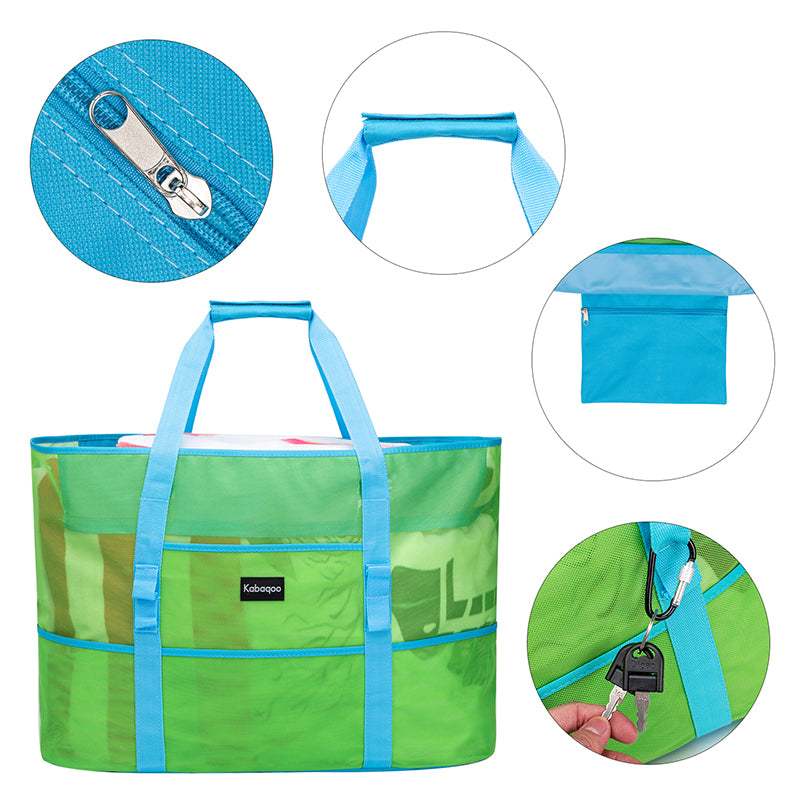 Large Lightweight Solid Mesh Beach Bag with Zipper