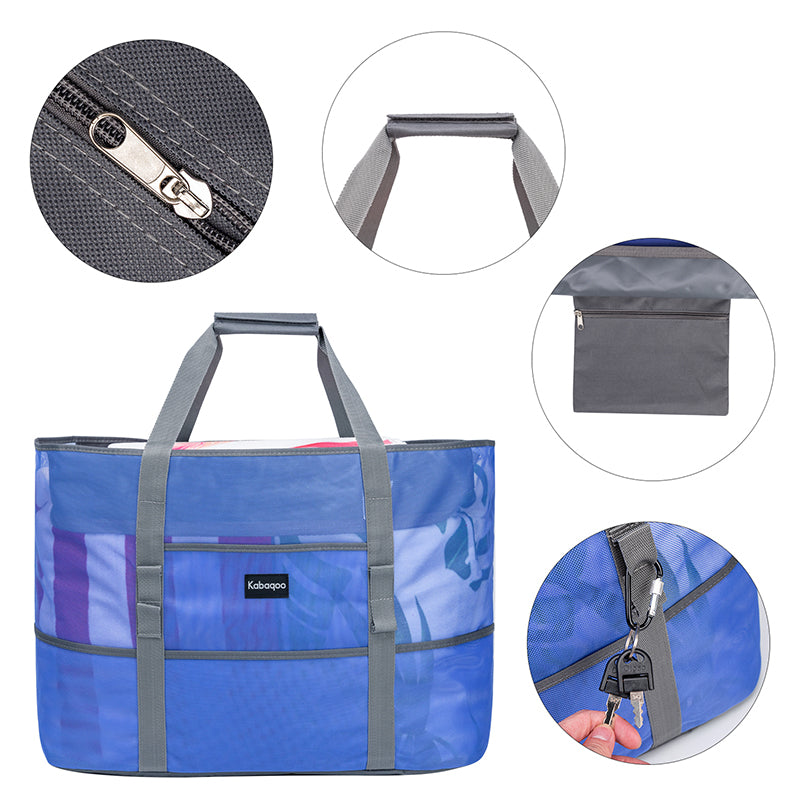 Large Lightweight Solid Mesh Beach Bag with Zipper