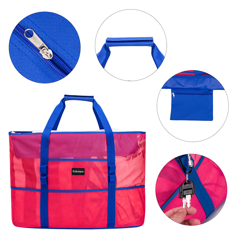 Large Lightweight Solid Mesh Beach Bag with Zipper