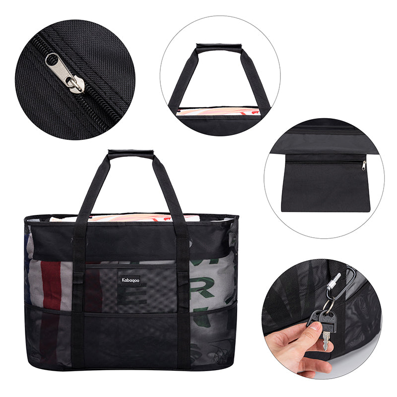 Large Lightweight Solid Mesh Beach Bag with Zipper