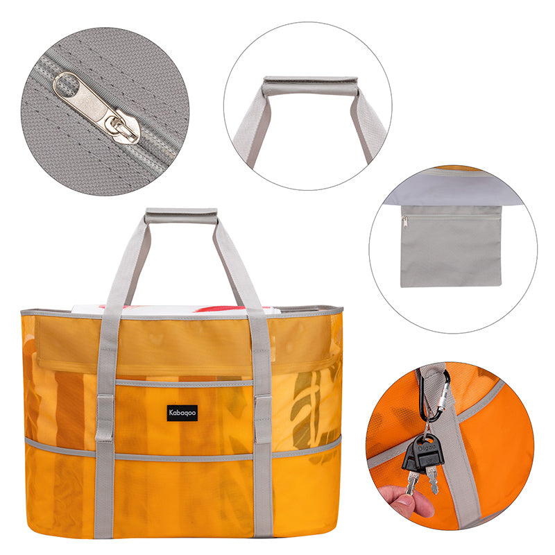 Large Lightweight Solid Mesh Beach Bag with Zipper
