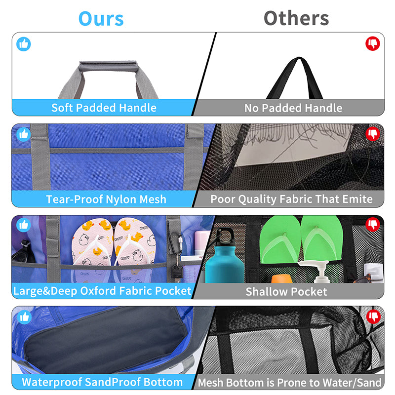 Large Lightweight Solid Mesh Beach Bag with Zipper