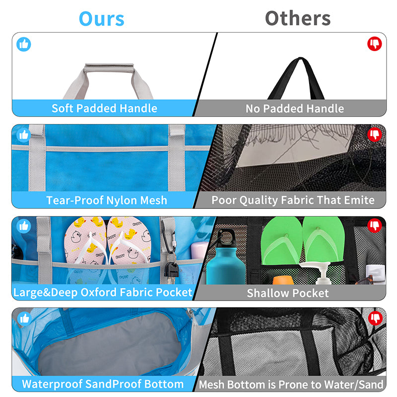 Large Lightweight Solid Mesh Beach Bag with Zipper