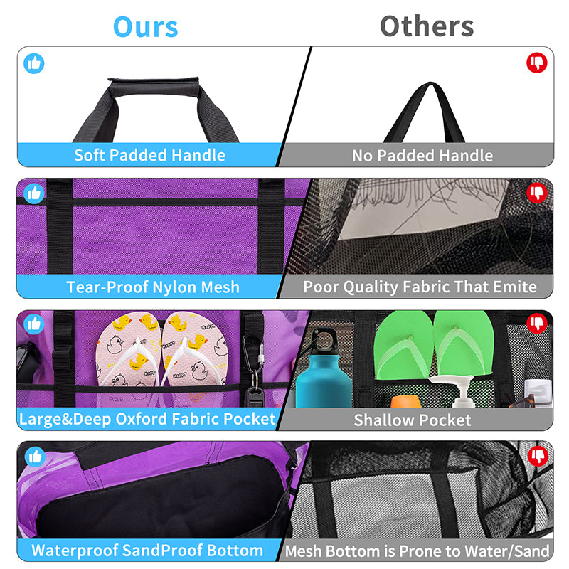 Large Lightweight Solid Mesh Beach Bag with Zipper