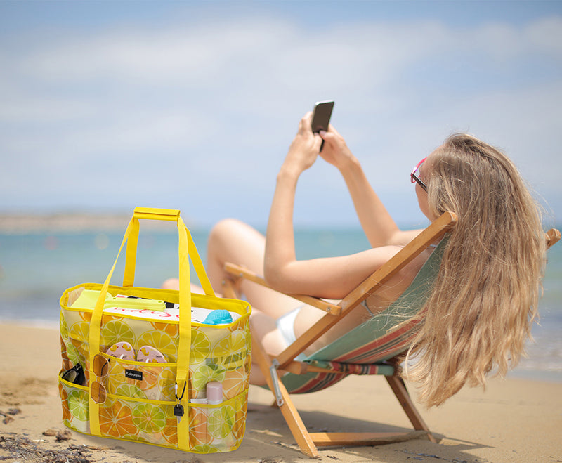 Large Lightweight Solid Mesh Beach Bag with Zipper