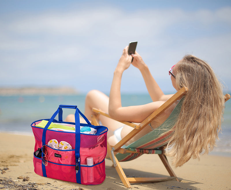 Large Lightweight Solid Mesh Beach Bag with Zipper