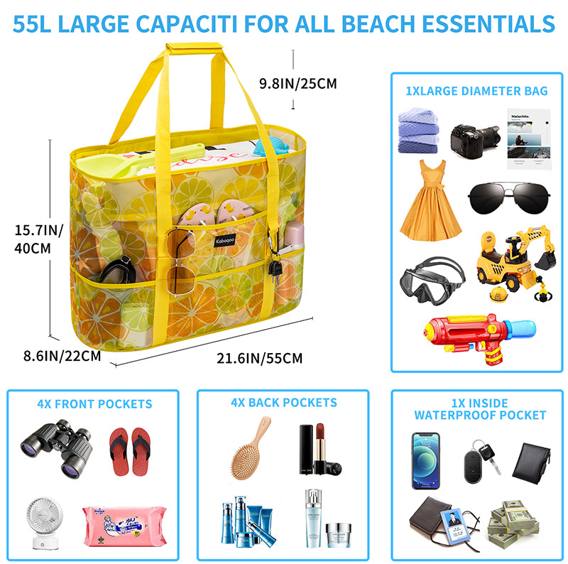 Large Lightweight Solid Mesh Beach Bag with Zipper