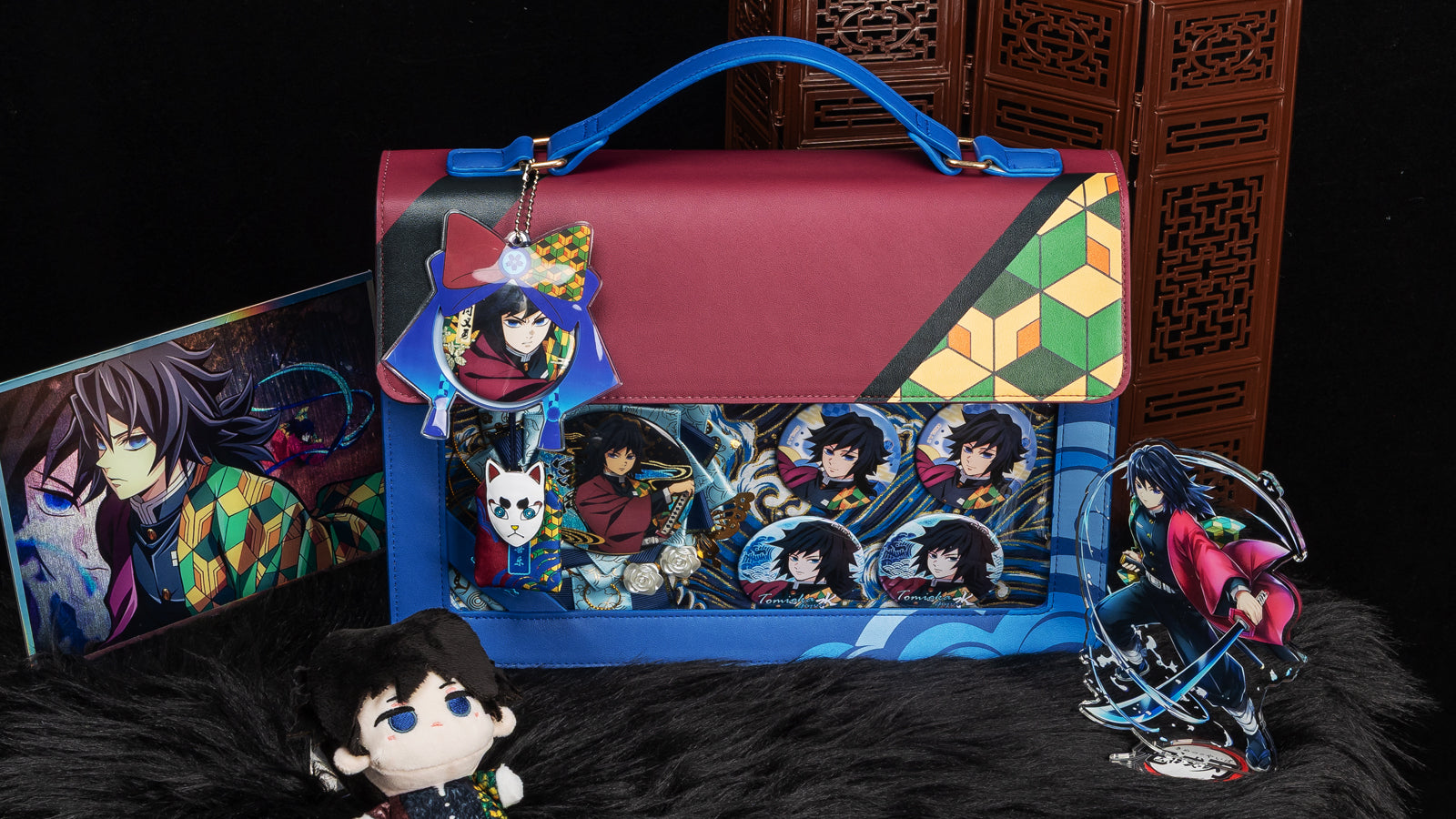 Giyuu Tomioka inspired 3-way ita bag with clear window for anime pins