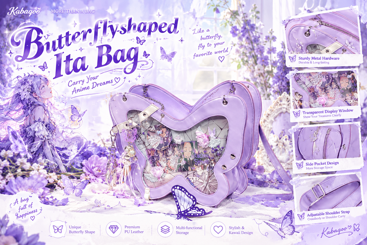 Butterfly Shaped Ita Bag | Kawaii Pin Display Bag | Kabaqoo