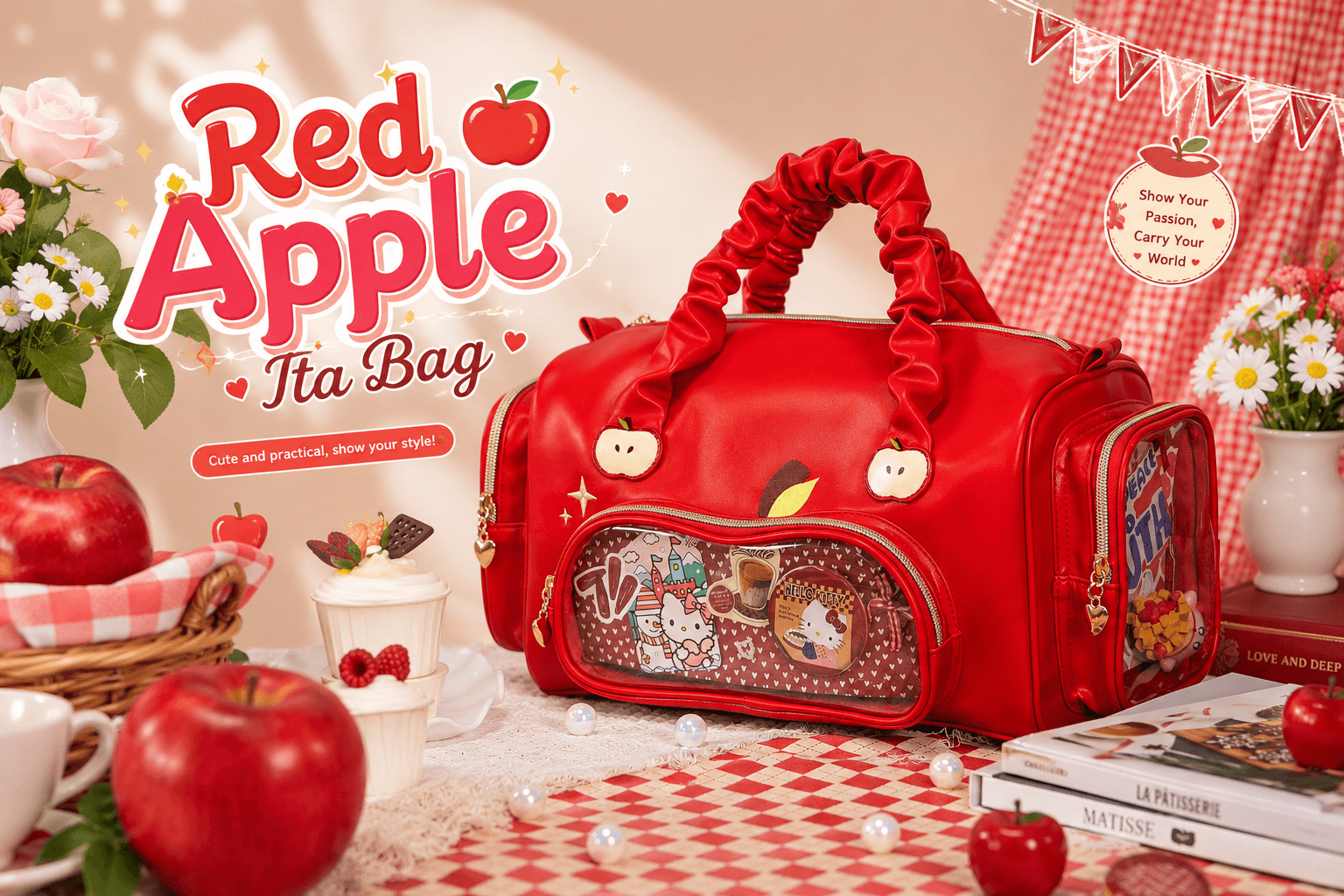 Bite into Magic: Showcase Your Passion with the Red Apple Customizable Ita Bag