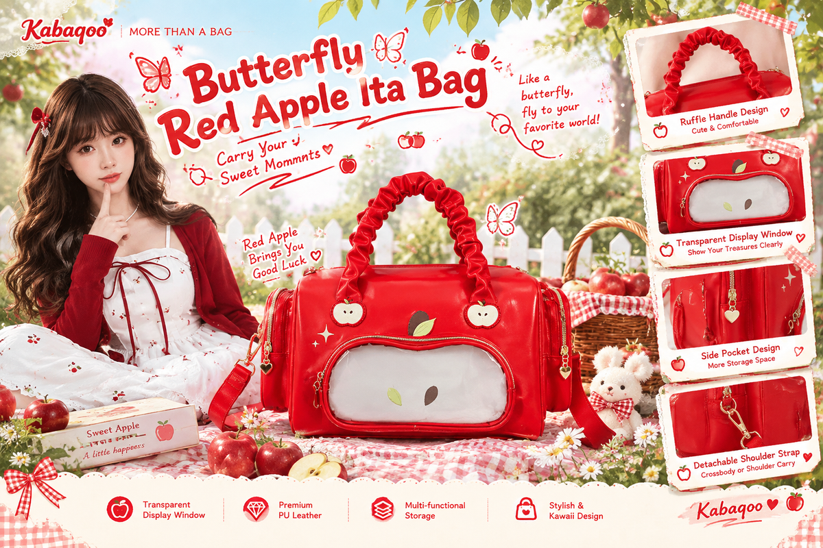 Red Apple Ita Bag | Kawaii Fruit Pin Display Bag | Kabaqoo