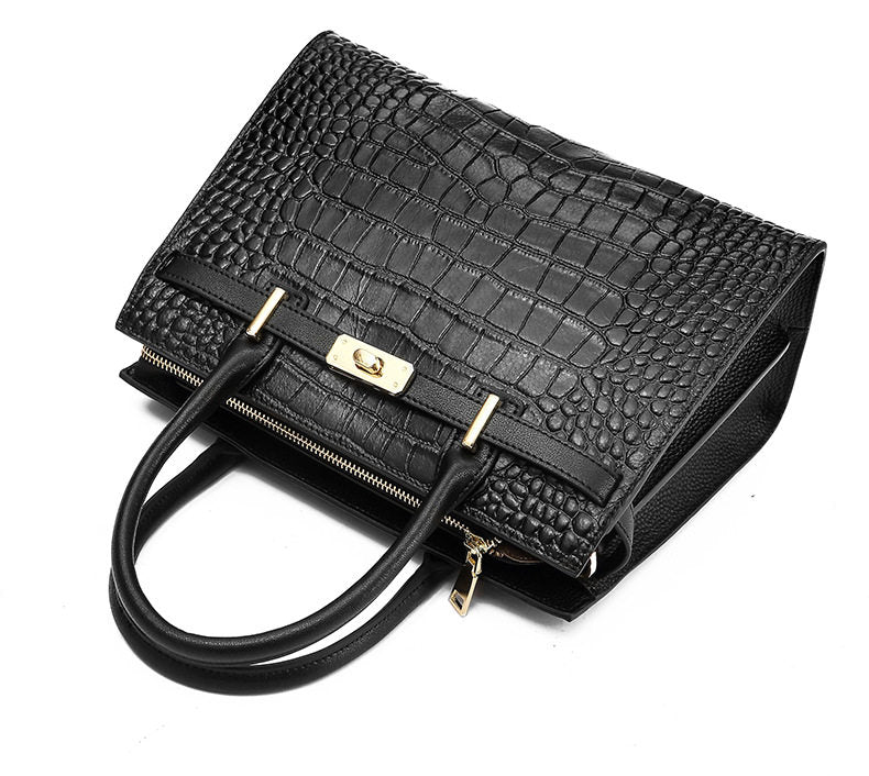 Kabaqoo German Light Luxury Women's Handbag — Crocodile-Embossed Cowhide Shoulder & Crossbody Bag — Stylish & Trendy Gift for Mom
