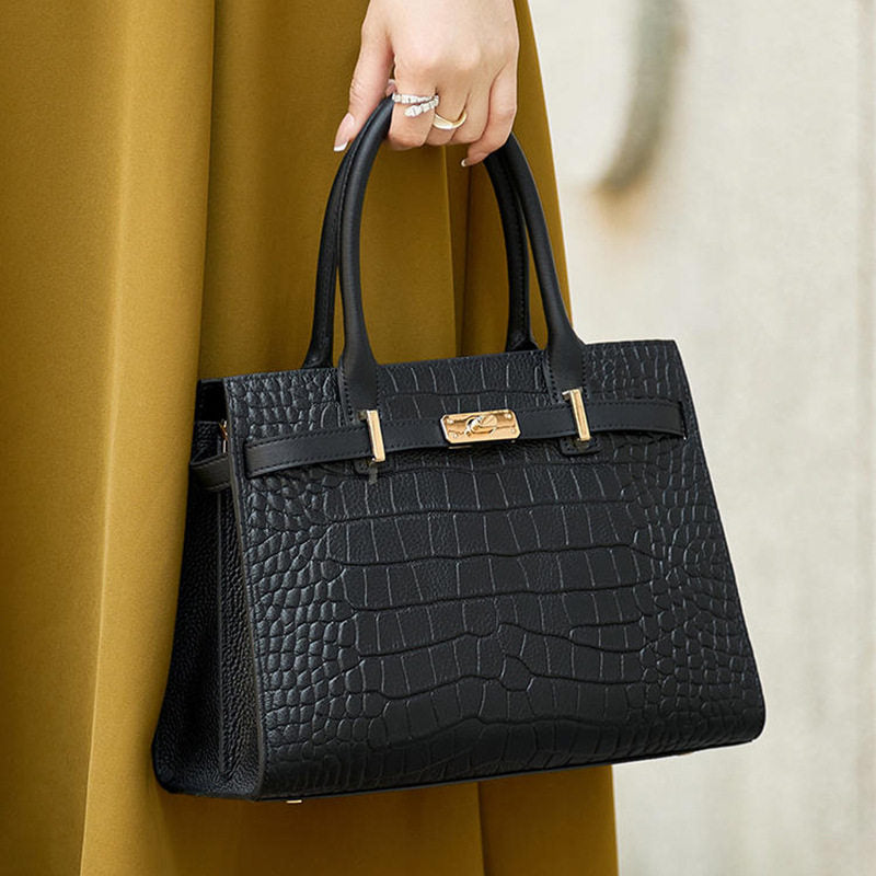 Kabaqoo German Light Luxury Women's Handbag — Crocodile-Embossed Cowhide Shoulder & Crossbody Bag — Stylish & Trendy Gift for Mom
