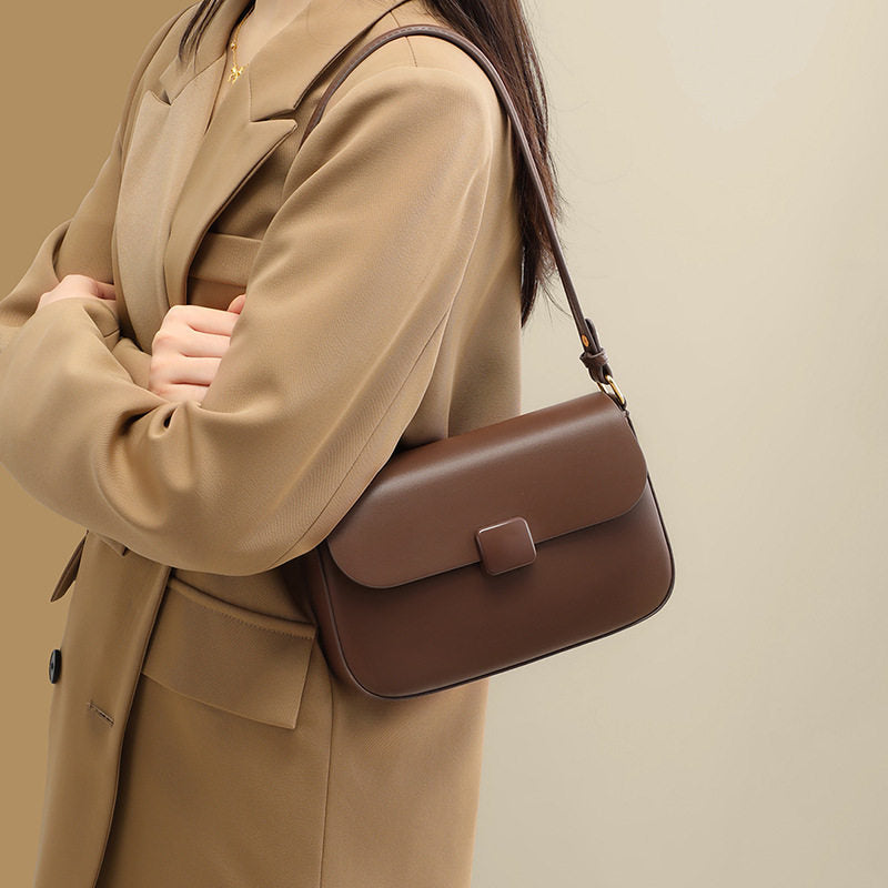 Kabaqoo German Women's Tofu Bag Summer New Style Crossbody Shoulder Bag, Small Square Bag, Genuine Leather, High-Quality Shoulder Bag