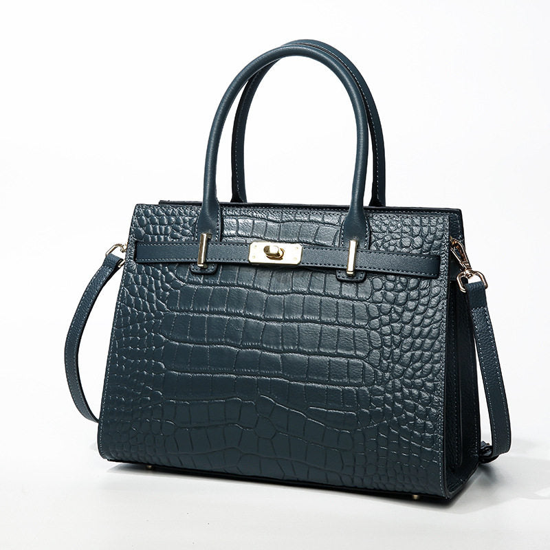 Kabaqoo German Light Luxury Women's Handbag — Crocodile-Embossed Cowhide Shoulder & Crossbody Bag — Stylish & Trendy Gift for Mom