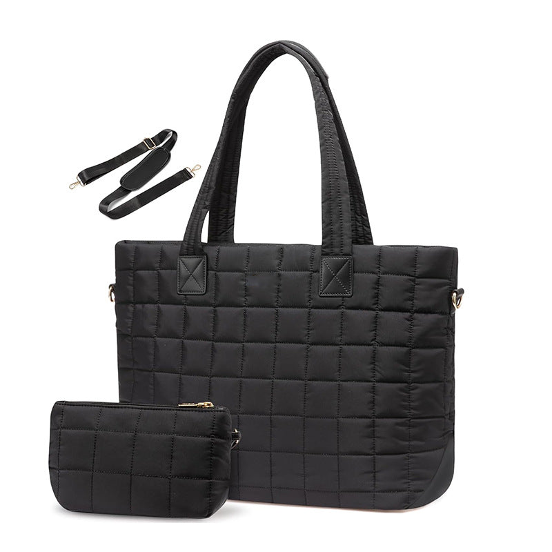 Large Quilted Puffer Tote Bag With Zipper - Lightweight Work Bag