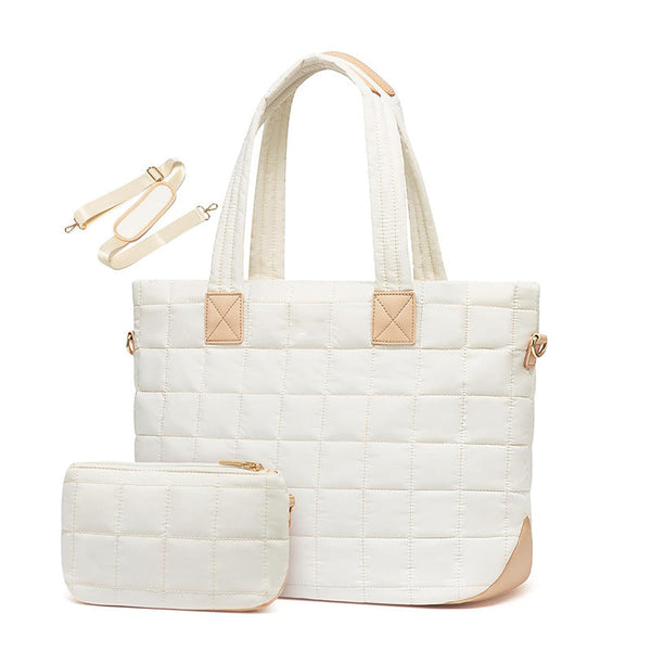 Large Quilted Puffer Tote Bag With Zipper - Lightweight Work