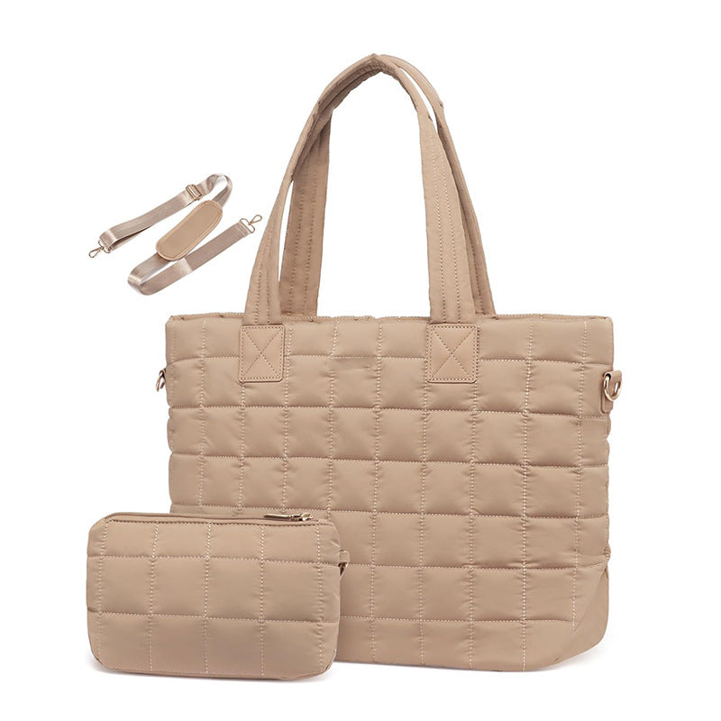 Large Quilted Puffer Tote Bag With Zipper - Lightweight Work Bag