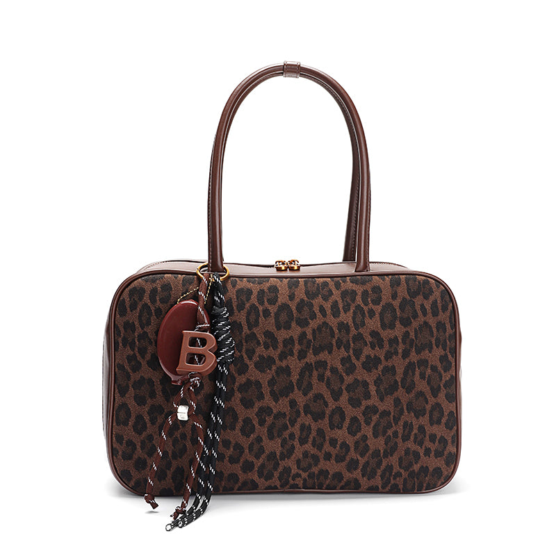 Classic Leather Leopard Bowling Bag