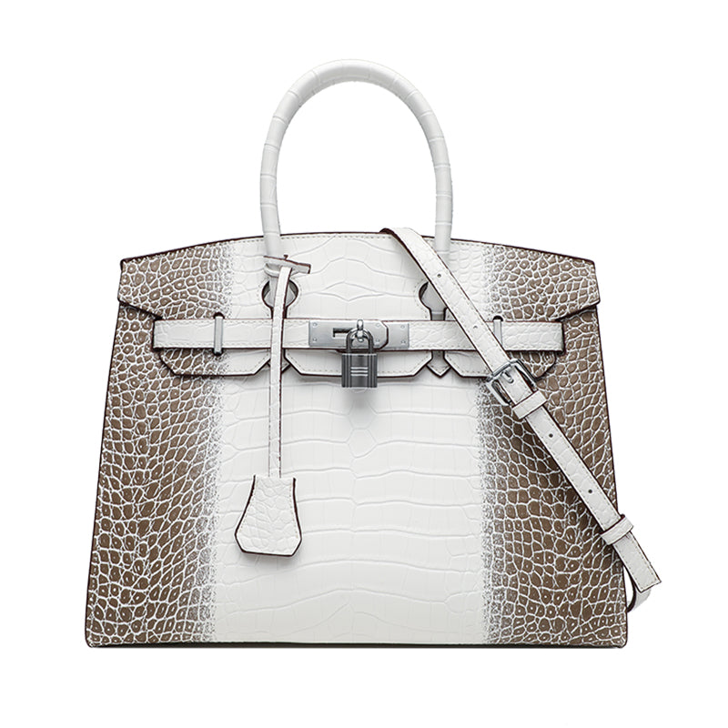 High-gloss Leather Stone Pattern Platinum Bag