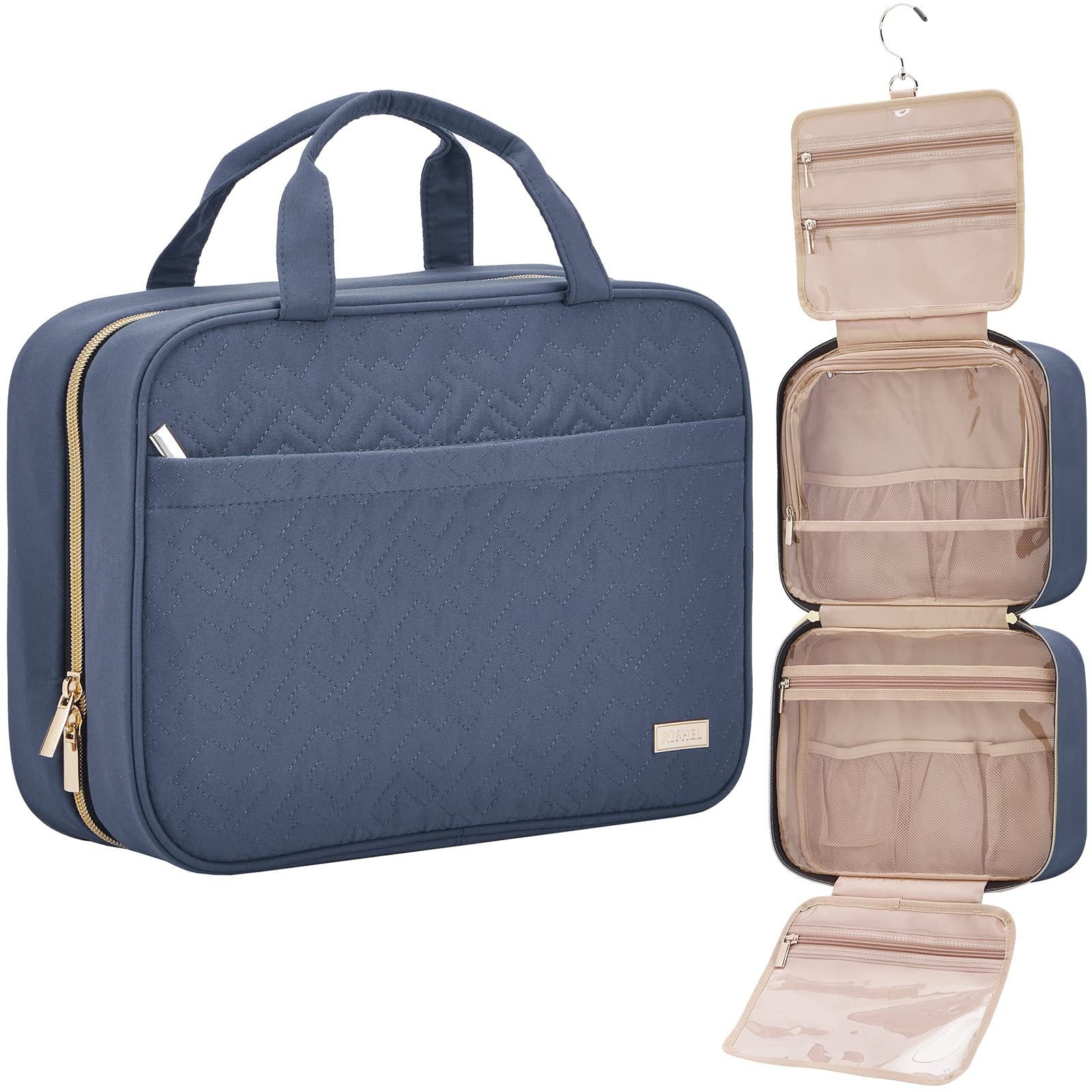 Portable Hanging Travel Toiletry Bag for Women. Large Organizer for Full-Sized Shampoo Aegean-Blue Medium Portable Hanging Travel Toiletry Bag for Women. Large Organizer for Full-Sized Shampoo Aegean-Blue Medium