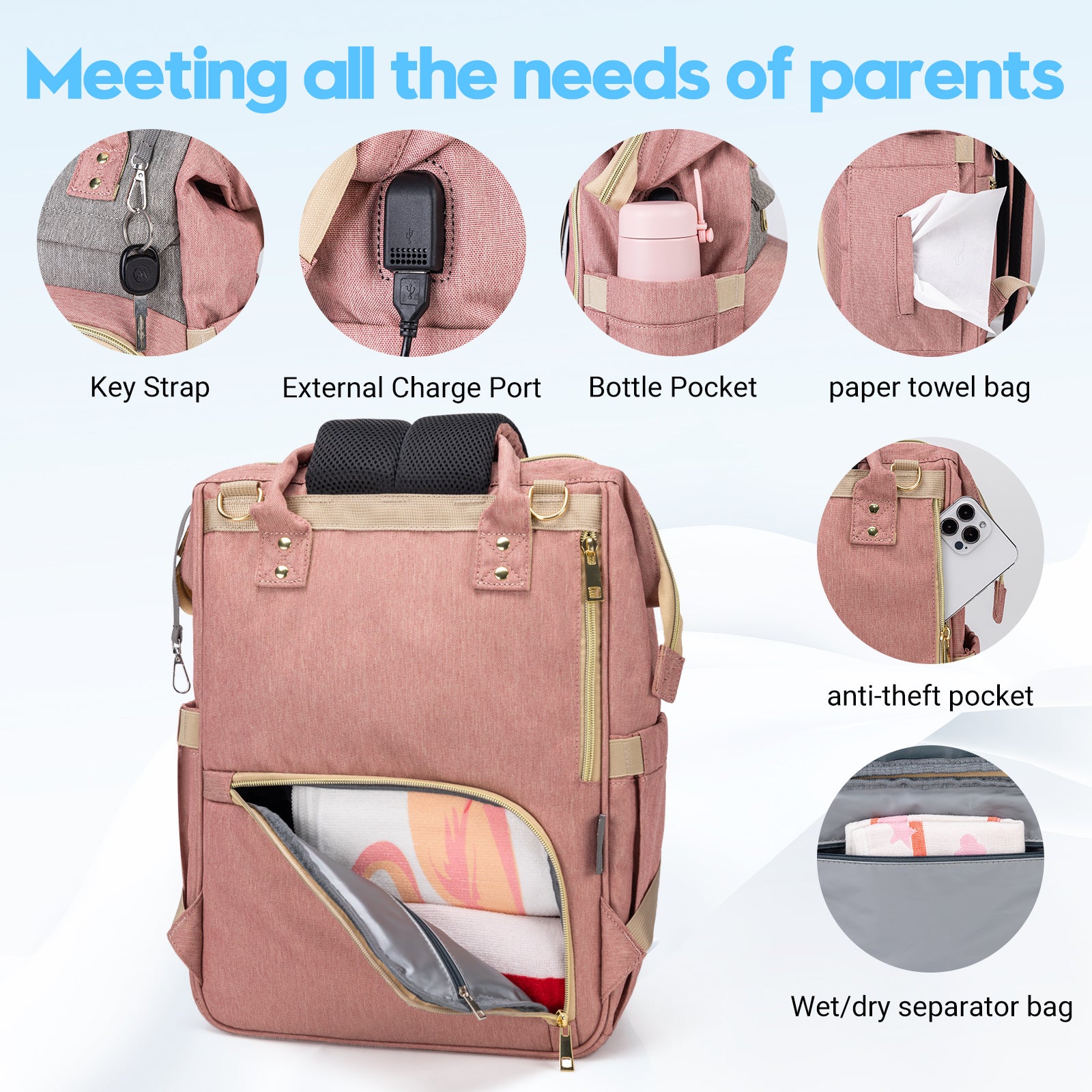 Large Mommy Backpack Baby Diaper Bags for Boys Girls Multifunction Waterproof MMB-5