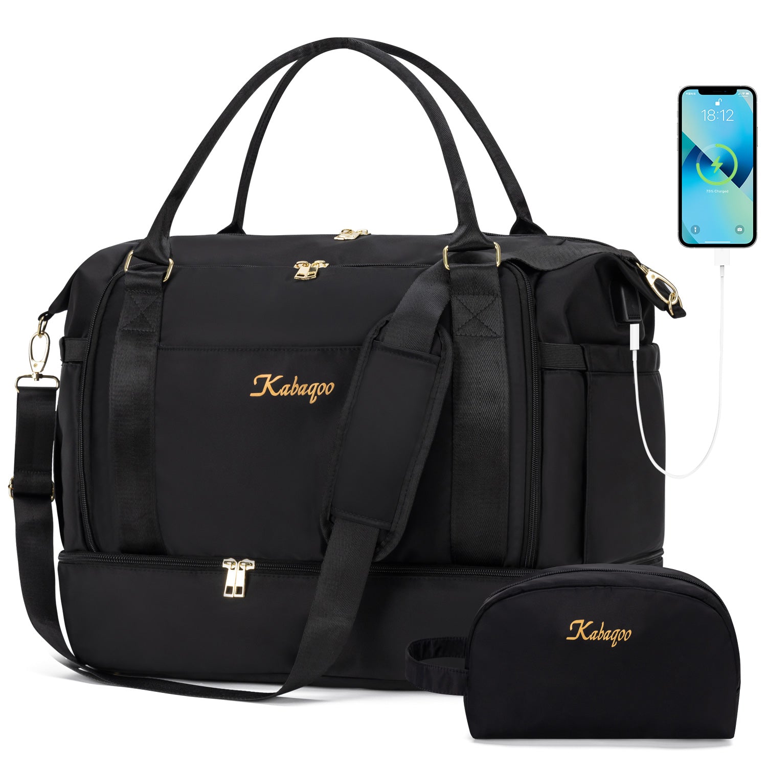 Travel Duffel HandBag with USB Charging Port, Large Carry On Airport Bag Gym Duffle Bag