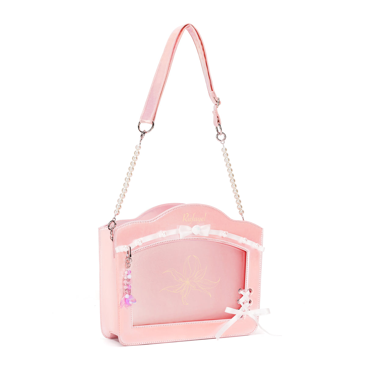 Pink Conch Shell Tote Ita Bag with clear anime merch display window