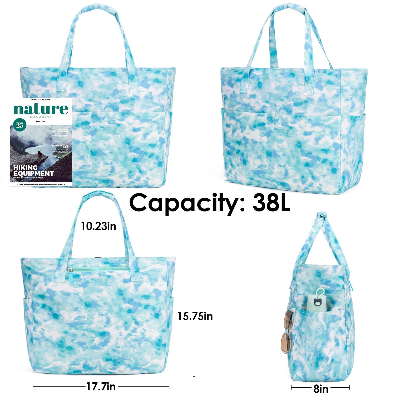 Extra Large Beach Bag Waterproof with Zipper & Wet Compartment