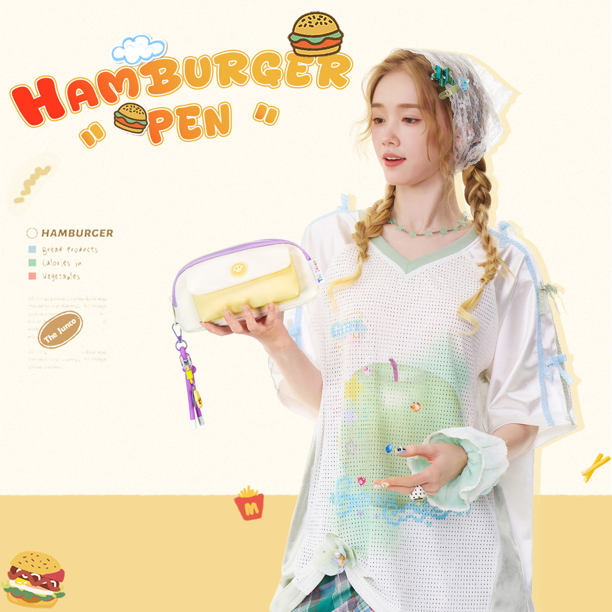 Hamburger Pen Ita Bag with cute food-inspired design and anime styling