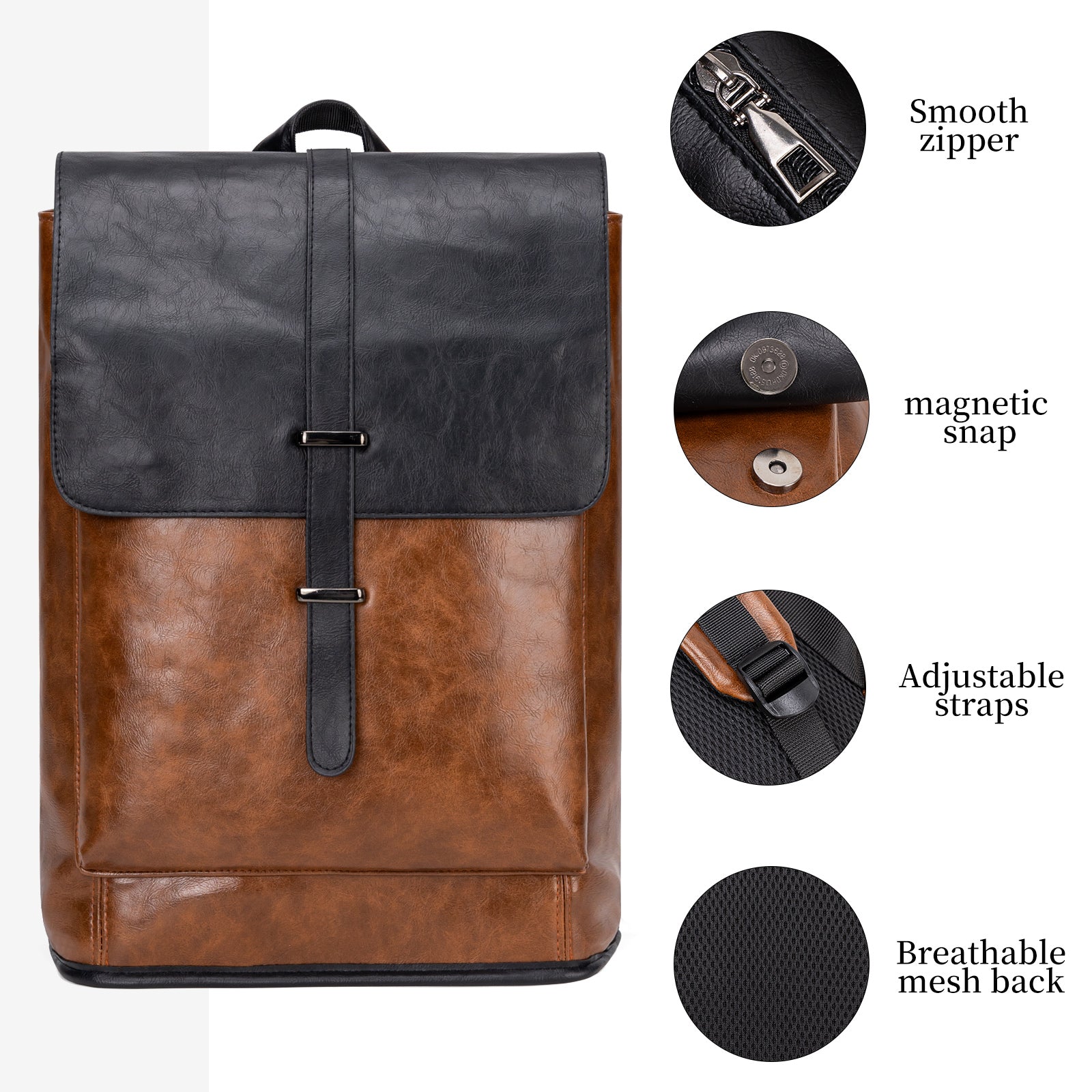 Vintage Faux Leather Laptop Backpack