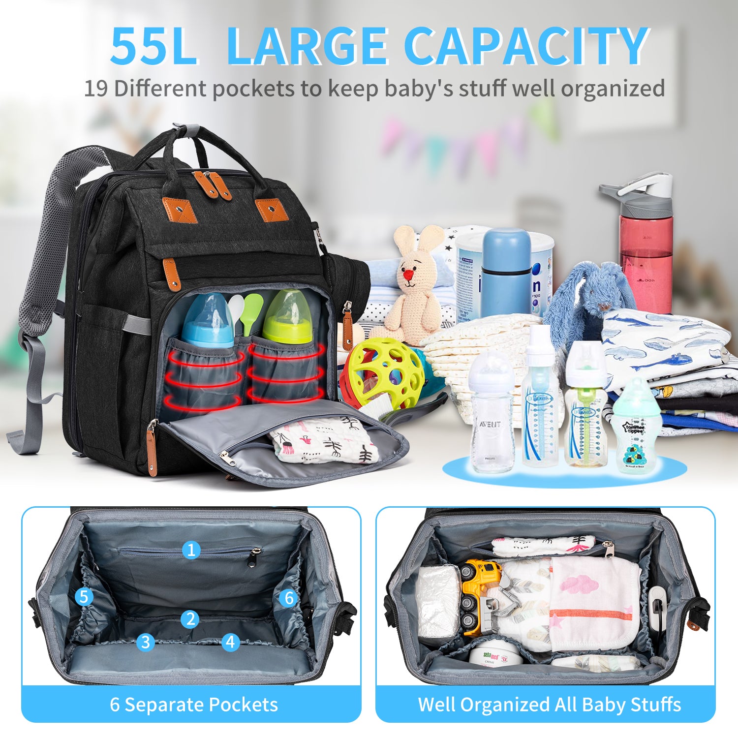 Large Mommy Backpack Diaper Bags turns into a Changing Bed MMB-2s