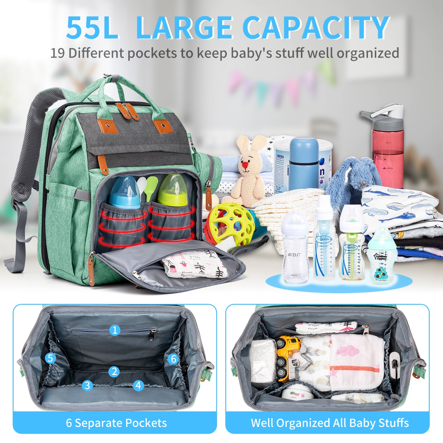 Large Mommy Backpack Diaper Bags turns into a Changing Bed MMB-2s