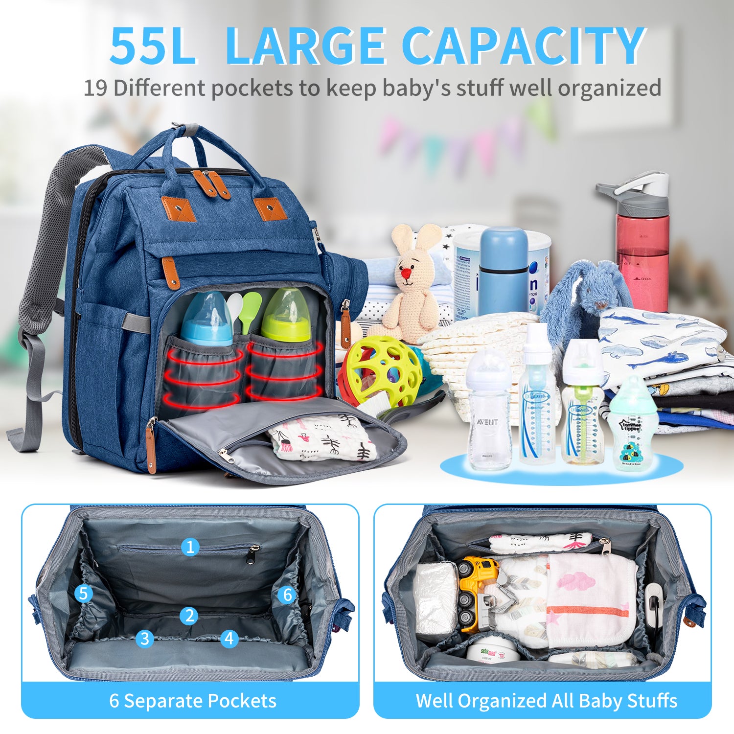 Large Mommy Backpack Diaper Bags turns into a Changing Bed MMB-2s