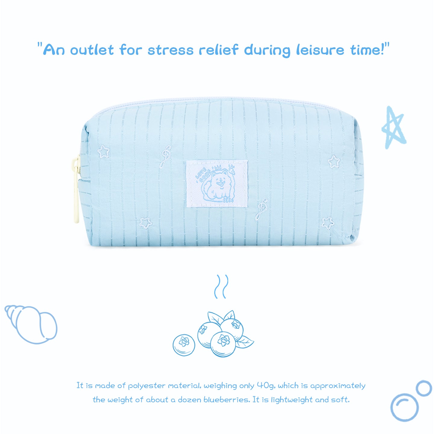 Little Conch Happy Puppy Pencil Case Light Blue